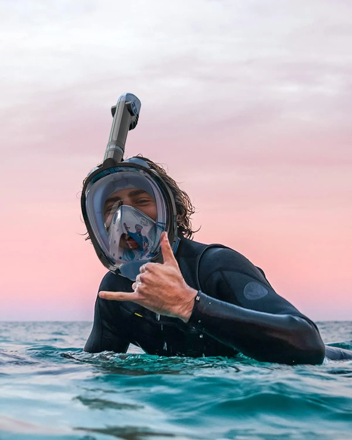 QingSong Full Face Snorkel Mask for Adults, Snorkeling Gear with Camera Mount, Foldable 180 Degree Panoramic View Snorkeling Set Anti-Fog Anti-Leak