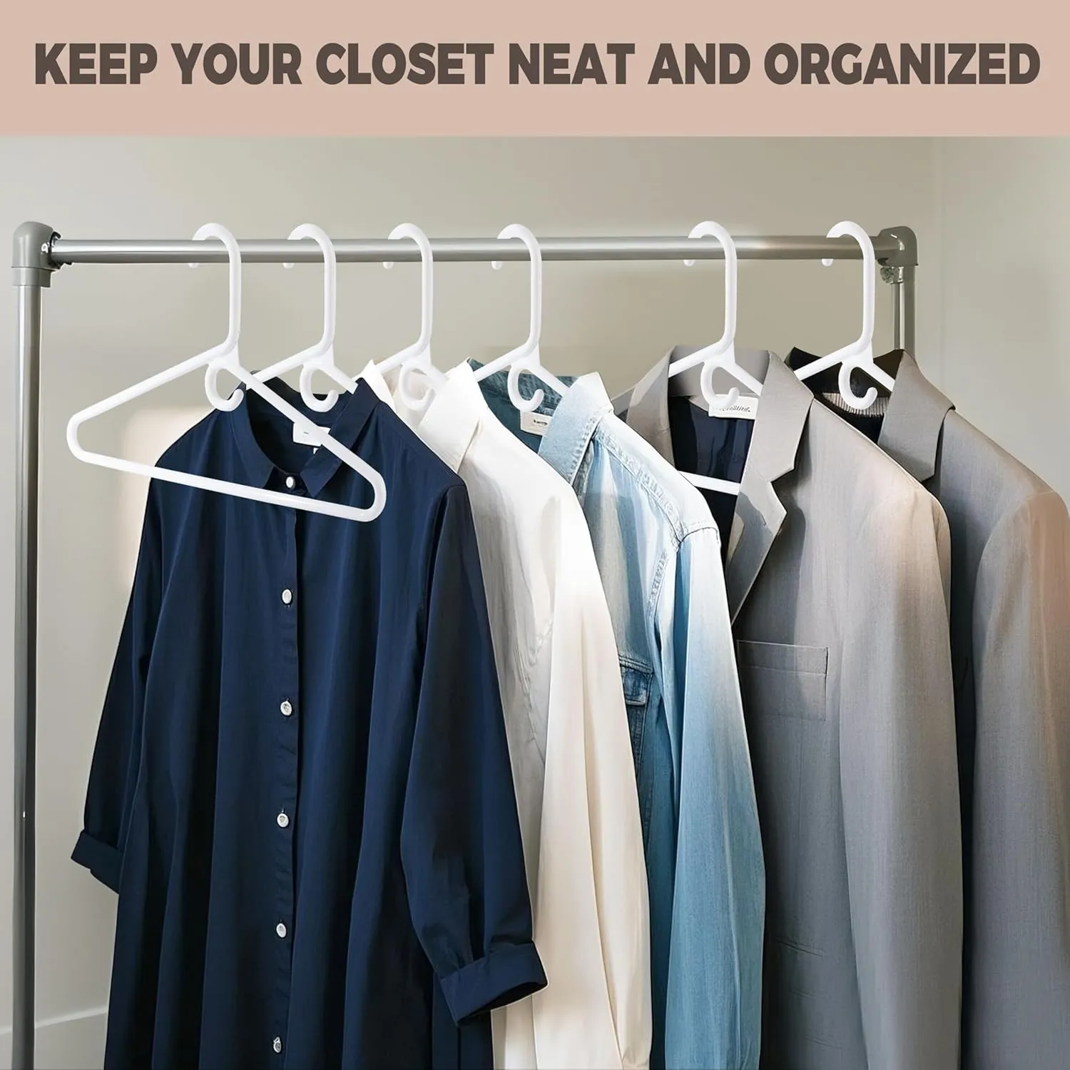 Quality White Plastic Hangers 30 Pack - Super Heavy Duty Multipack for Clothes - Thick Strong Standard Closet Clothing Hangers with Hook for Scarves and Belts-17 for Coats (White, 30)
