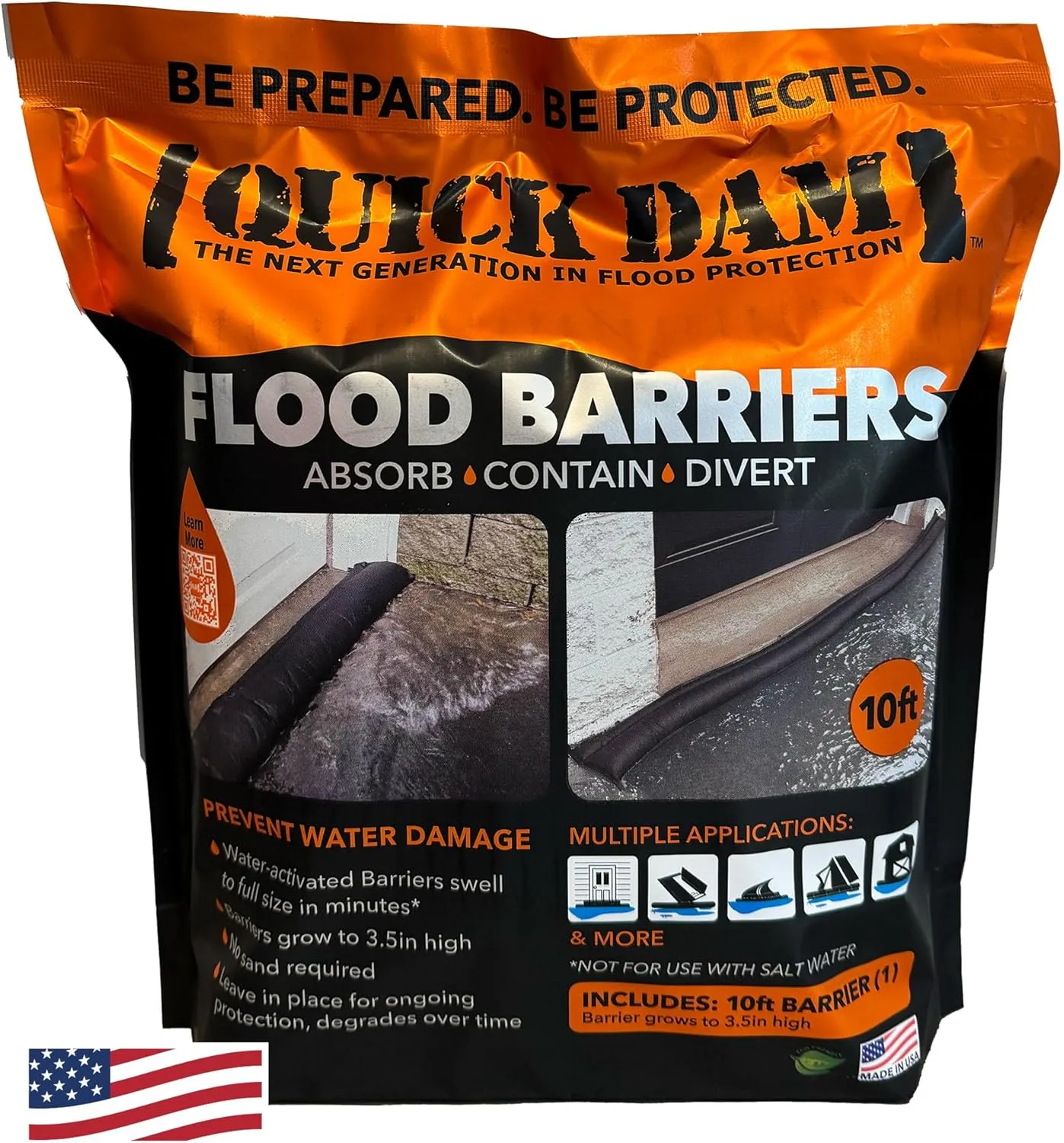 Quick Dam QD610-1 Water-Activated Flood Barrier-1 Pack, Black