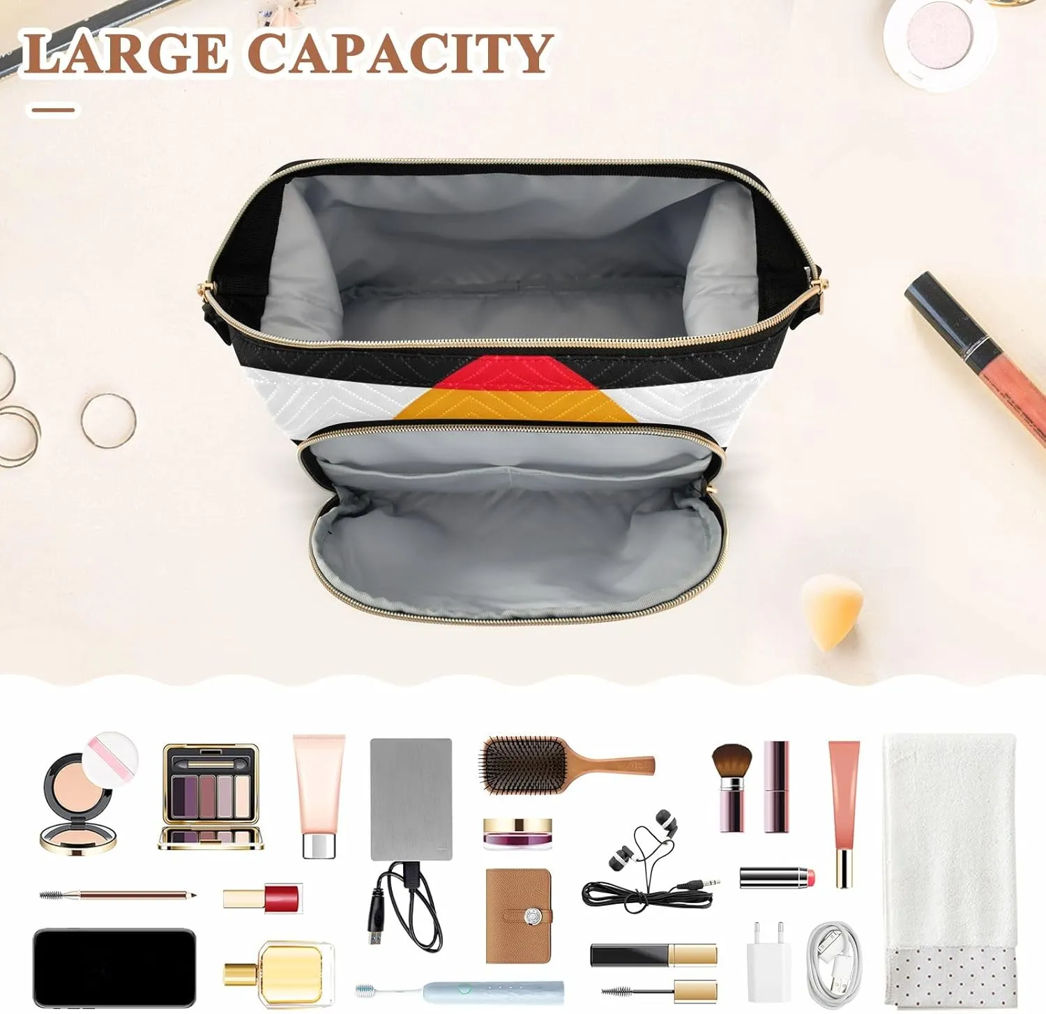Quilted Makeup Bag Set with 9-Piece Accessory Set, Straight Ally Pride Flag Mix Lgbt Portable Toiletry Bag Makeup Bag Travel Cosmetic Bag Toiletry Bag Organizer Pouch