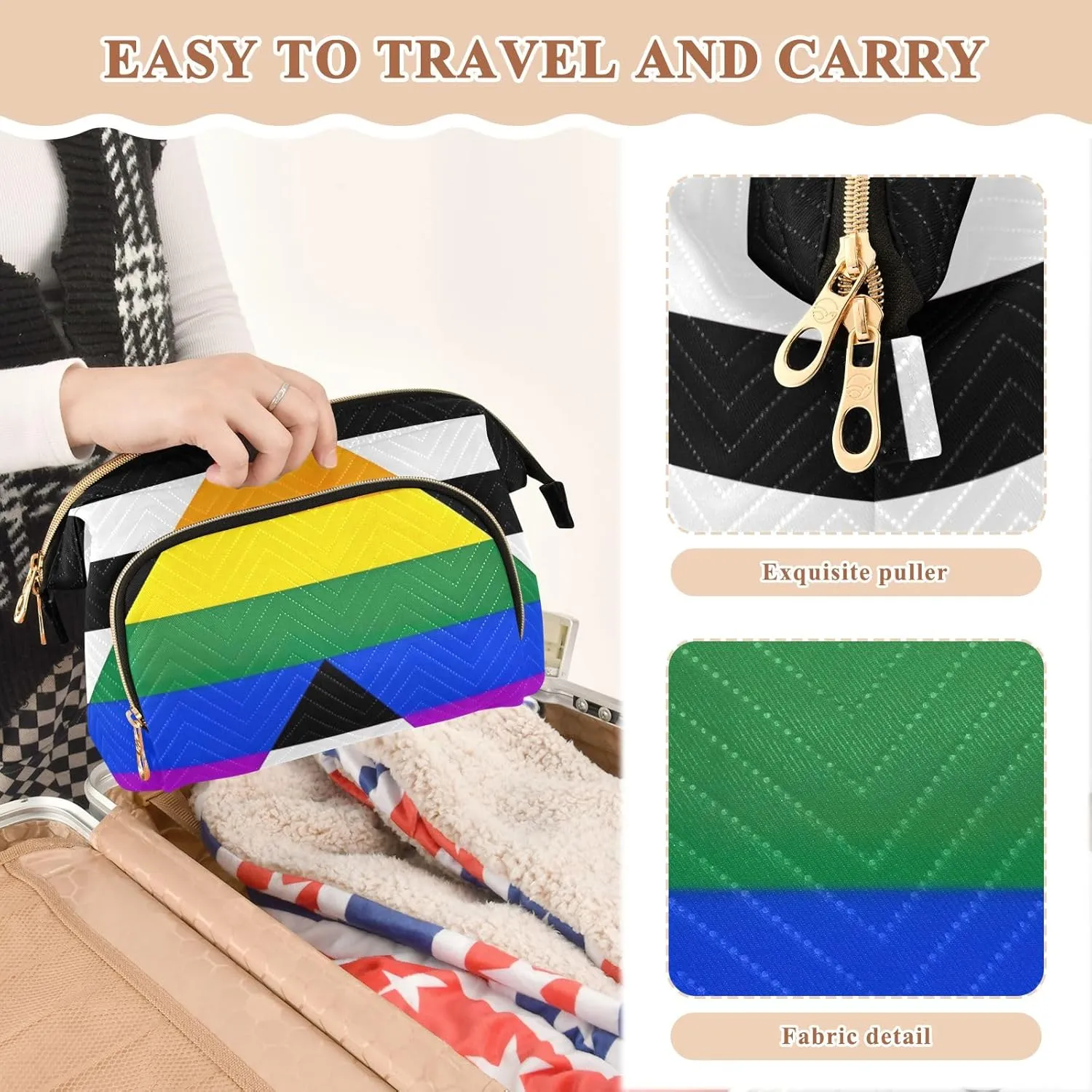 Quilted Makeup Bag Set with 9-Piece Accessory Set, Straight Ally Pride Flag Mix Lgbt Portable Toiletry Bag Makeup Bag Travel Cosmetic Bag Toiletry Bag Organizer Pouch