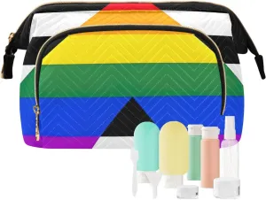 Quilted Makeup Bag Set with 9-Piece Accessory Set, Straight Ally Pride Flag Mix Lgbt Portable Toiletry Bag Makeup Bag Travel Cosmetic Bag Toiletry Bag Organizer Pouch