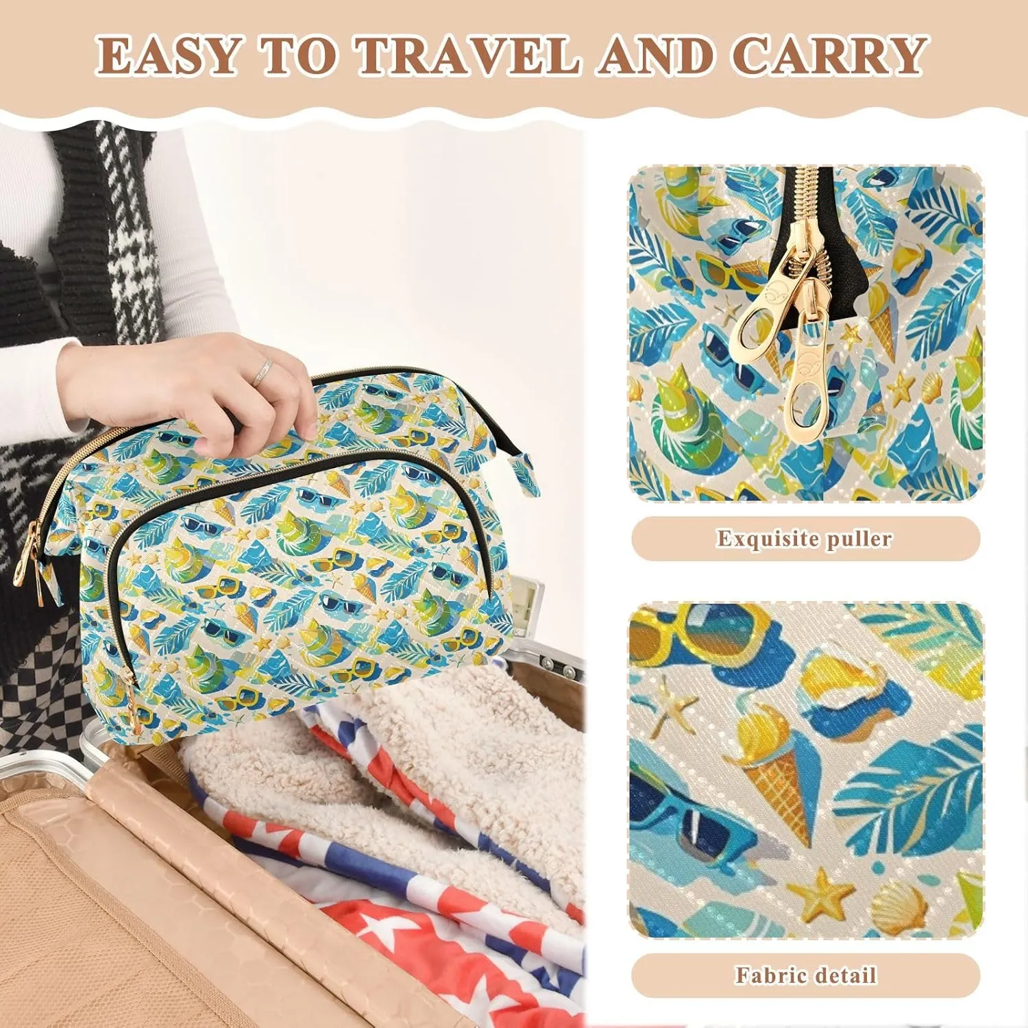 Quilted Makeup Organizer Spacious Travel Bag with Puffy Padded Design for Women