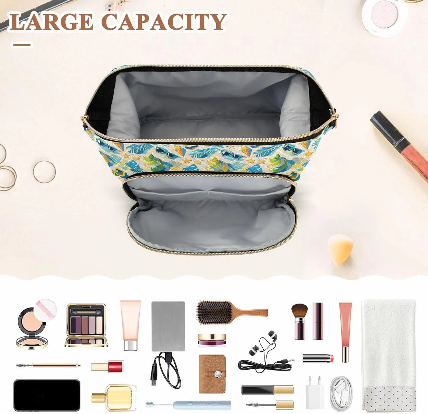 Quilted Makeup Organizer Spacious Travel Bag with Puffy Padded Design for Women