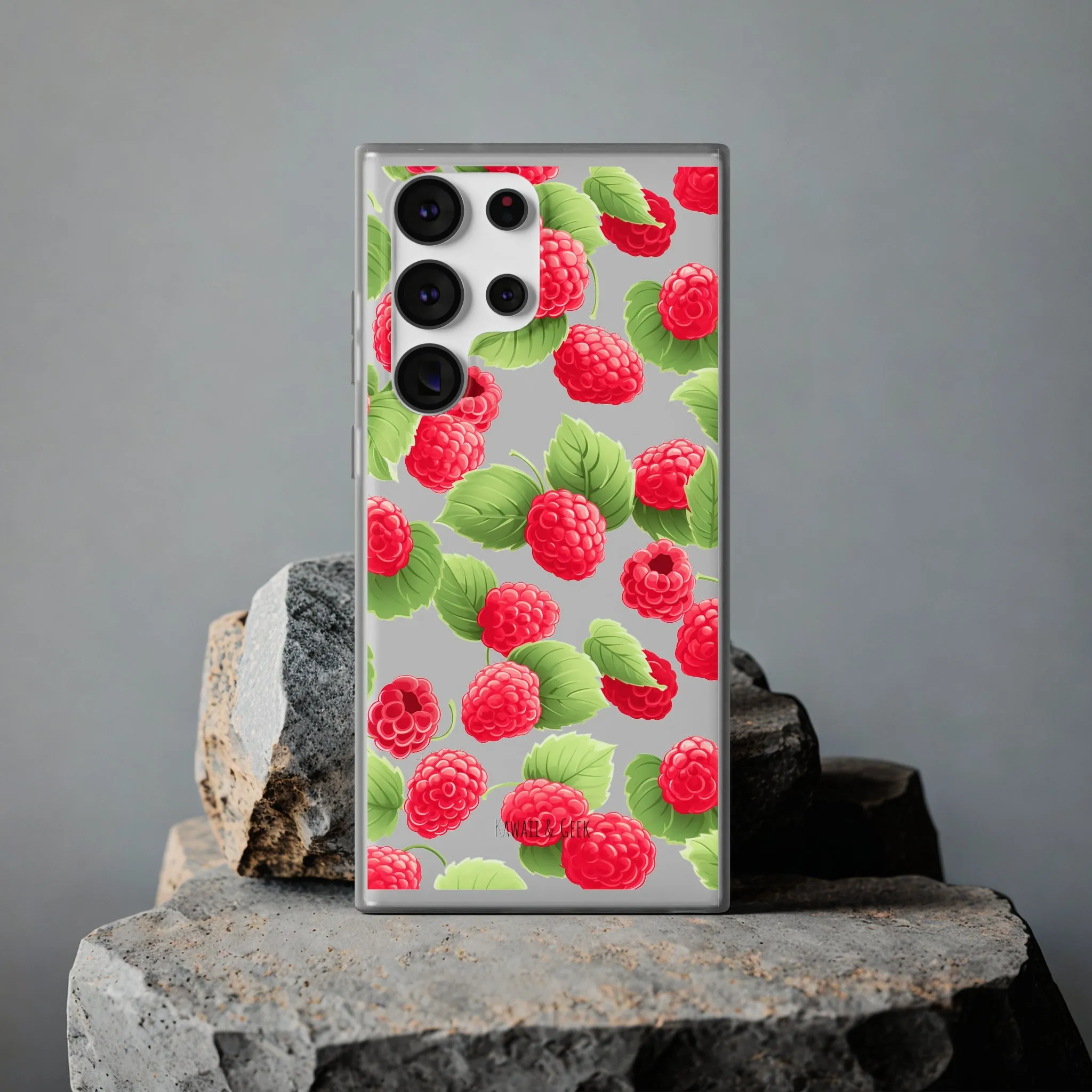 Raspberry Delight: Transparent Flexi Phone Case