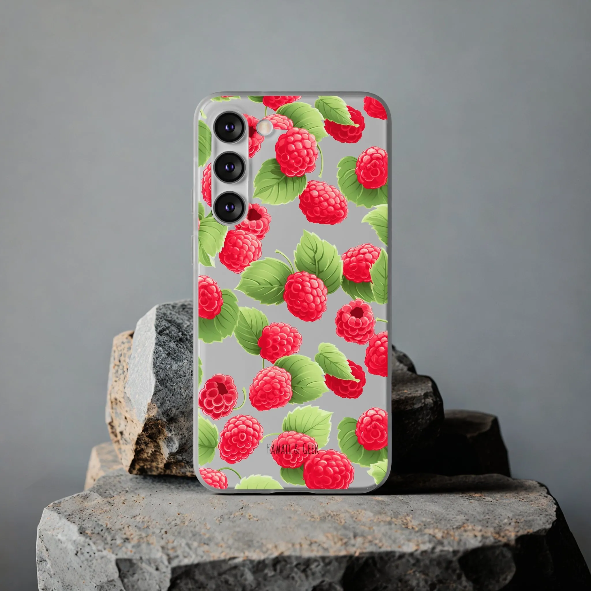 Raspberry Delight: Transparent Flexi Phone Case
