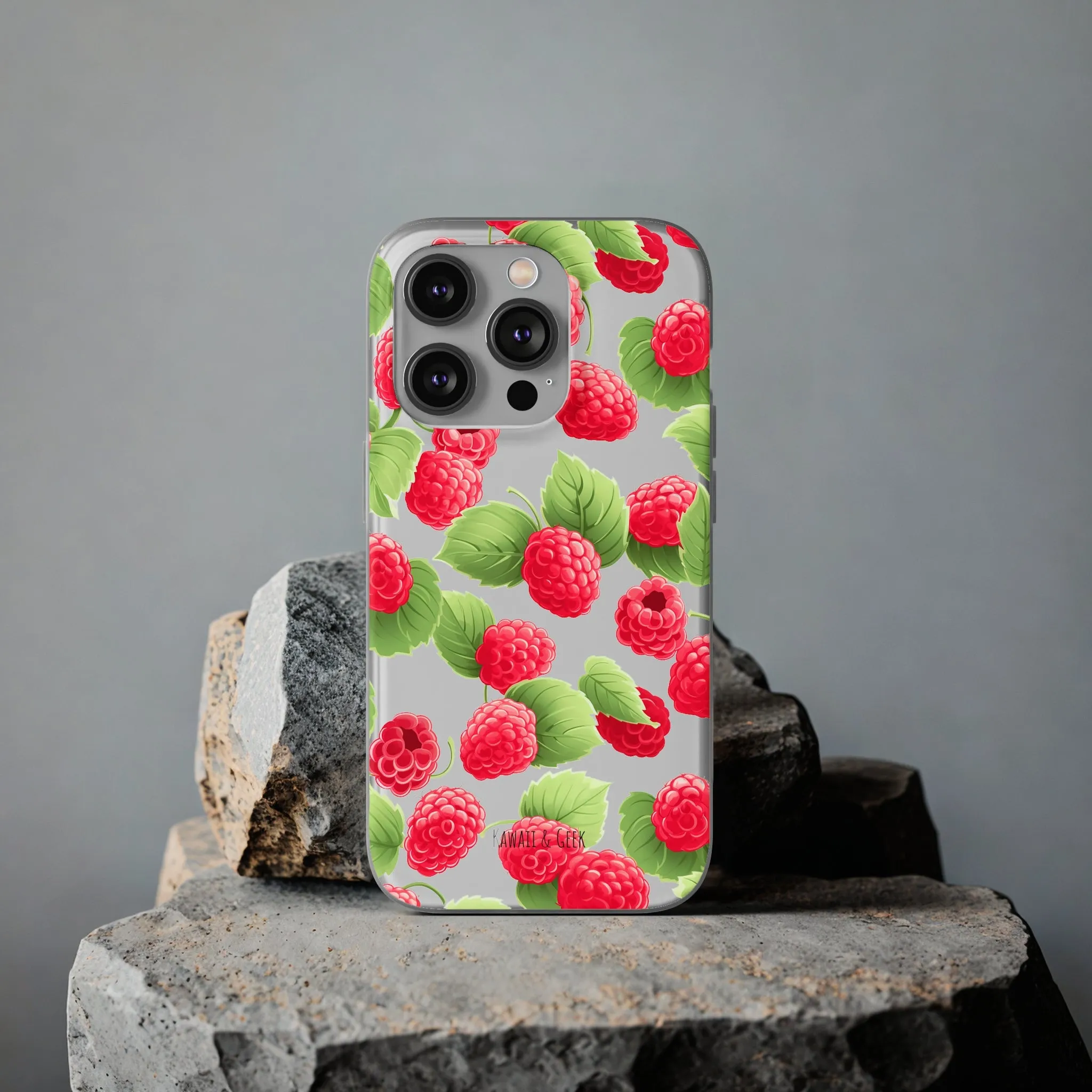 Raspberry Delight: Transparent Flexi Phone Case