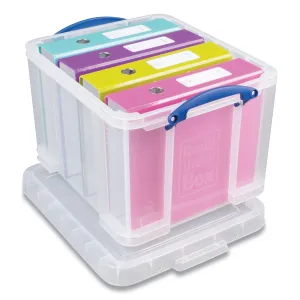 Really Useful Box® Snap-Lid Storage Bin, 8.45 Gal, 14" X 18" X 12.25", Clear/blue, 3/pack