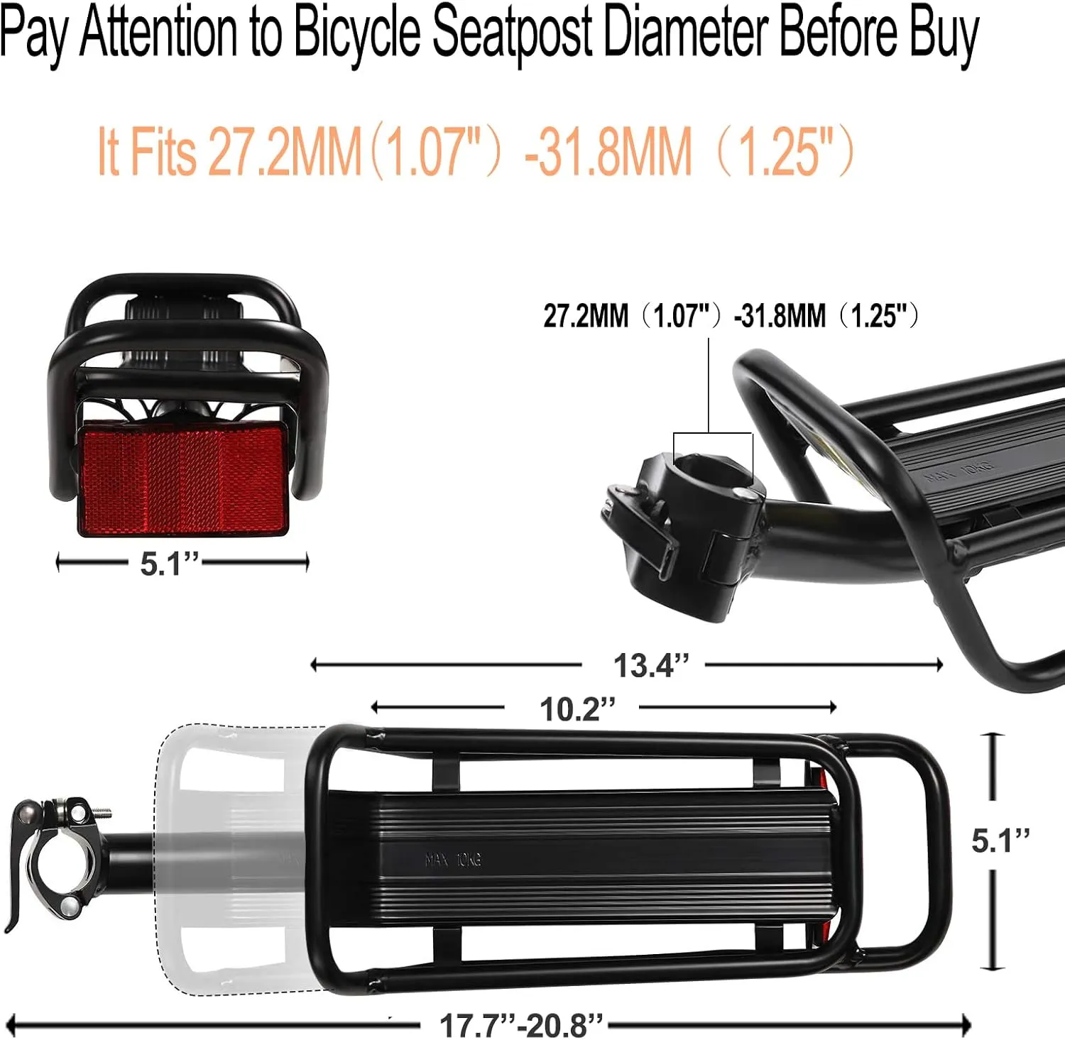 Rear Bike Rack with Quickly Release Camp,Retractable Aluminum Alloy Bicycle Cargo Rack,Thickened Frame and Main Tube for 26"-29" Frames Commuter Carrier,Max Weight 22lb,YONTUO