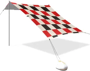 Red and White Checkered Pattern Designed UPF50  Protection Foldable Beach Canopy Easy Setup Shade Sun Shelter with Carrying Bag for Family Trips, Picnics & Camping carpa para Playa
