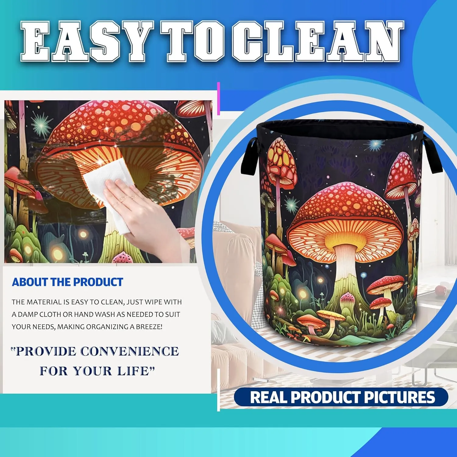 Red Mushroom Laundry Basket Oxford Cloth Psychedelic Plant Laundry Hamper With Handle Foldable Portable Clothes Storage Basket 18.9 X 16.5 In Storage Bag For Laundry Room/Bathroom/Bedroom/Dormitories