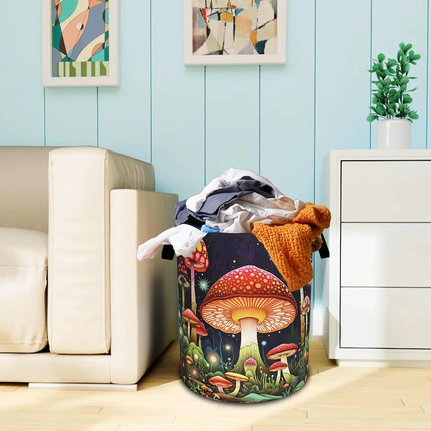 Red Mushroom Laundry Basket Oxford Cloth Psychedelic Plant Laundry Hamper With Handle Foldable Portable Clothes Storage Basket 18.9 X 16.5 In Storage Bag For Laundry Room/Bathroom/Bedroom/Dormitories