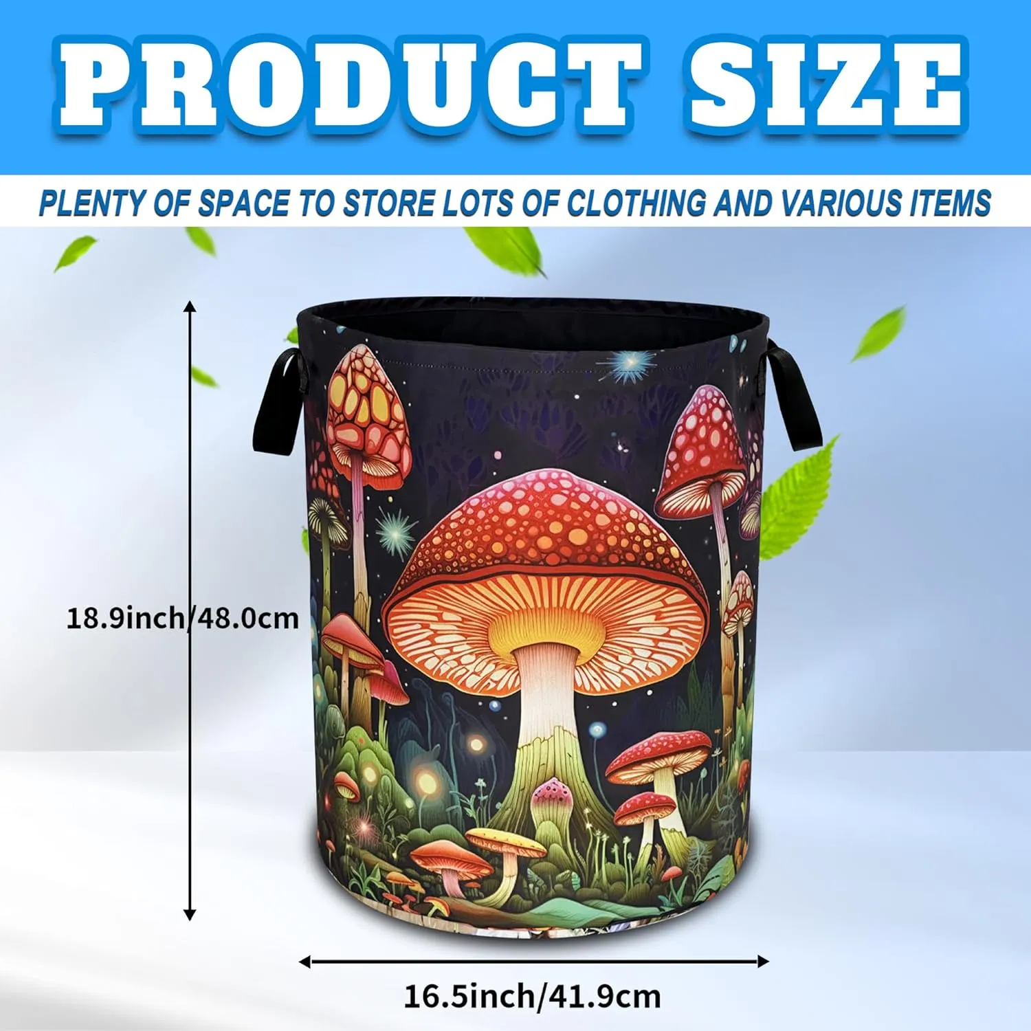 Red Mushroom Laundry Basket Oxford Cloth Psychedelic Plant Laundry Hamper With Handle Foldable Portable Clothes Storage Basket 18.9 X 16.5 In Storage Bag For Laundry Room/Bathroom/Bedroom/Dormitories