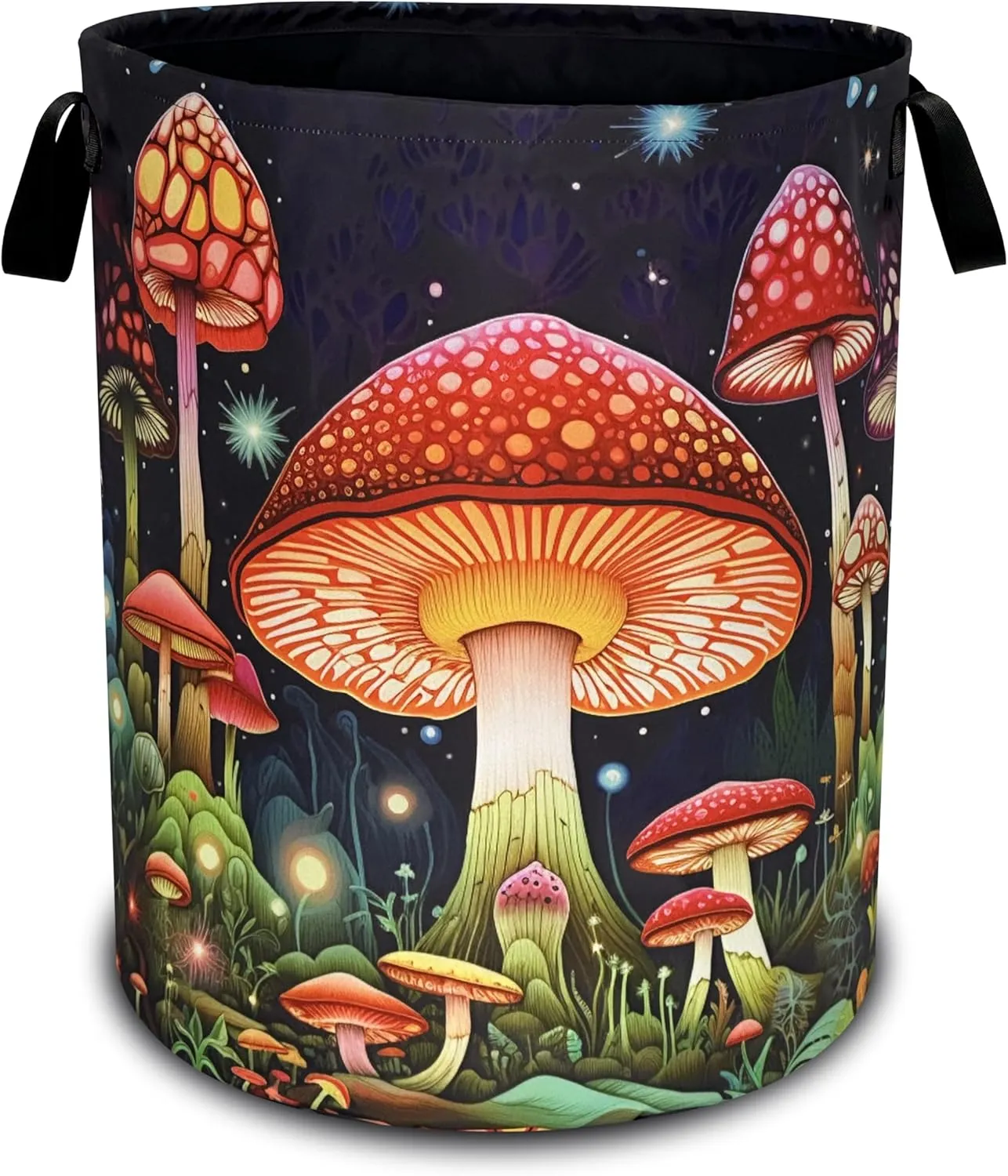 Red Mushroom Laundry Basket Oxford Cloth Psychedelic Plant Laundry Hamper With Handle Foldable Portable Clothes Storage Basket 18.9 X 16.5 In Storage Bag For Laundry Room/Bathroom/Bedroom/Dormitories