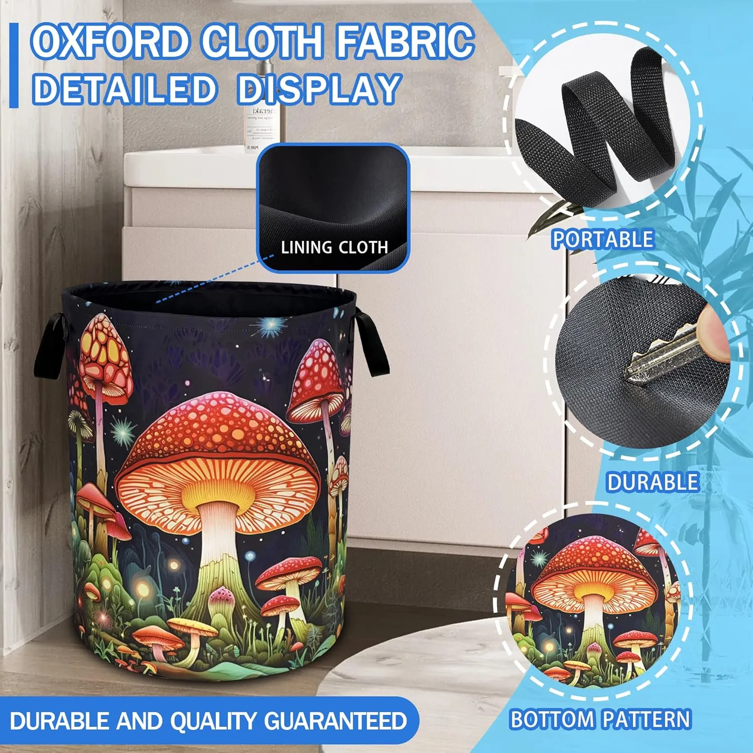 Red Mushroom Laundry Basket Oxford Cloth Psychedelic Plant Laundry Hamper With Handle Foldable Portable Clothes Storage Basket 18.9 X 16.5 In Storage Bag For Laundry Room/Bathroom/Bedroom/Dormitories
