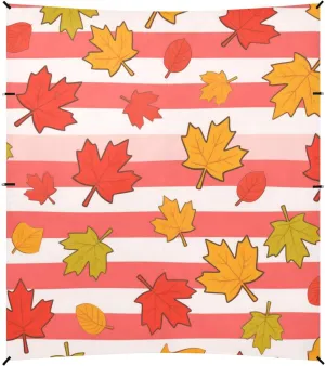 Red White Striped Maple Leaves Foldable Beach Cabana UPF50  Lightweight Large Sun Shade with Sand Pockets for Camping Trips, Fishing, Backyard Fun or Picnics