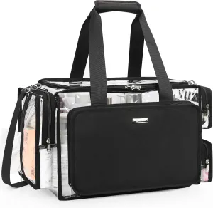 Relavel Clear Makeup Bag Extra Large Makeup Artist Kit Set, Cosmetic Storage Organizer Hair Stylist Travelling Bag, Transparent Tote Duffle Beach Toiletry Bag with Adjustable Dividers & Shoulder Strap