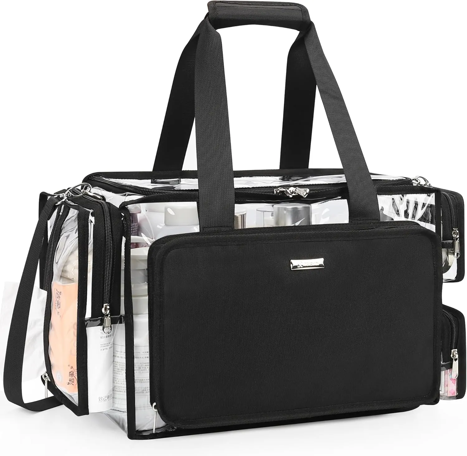 Relavel Clear Makeup Bag Extra Large Makeup Artist Kit Set, Cosmetic Storage Organizer Hair Stylist Travelling Bag, Transparent Tote Duffle Beach Toiletry Bag with Adjustable Dividers & Shoulder Strap