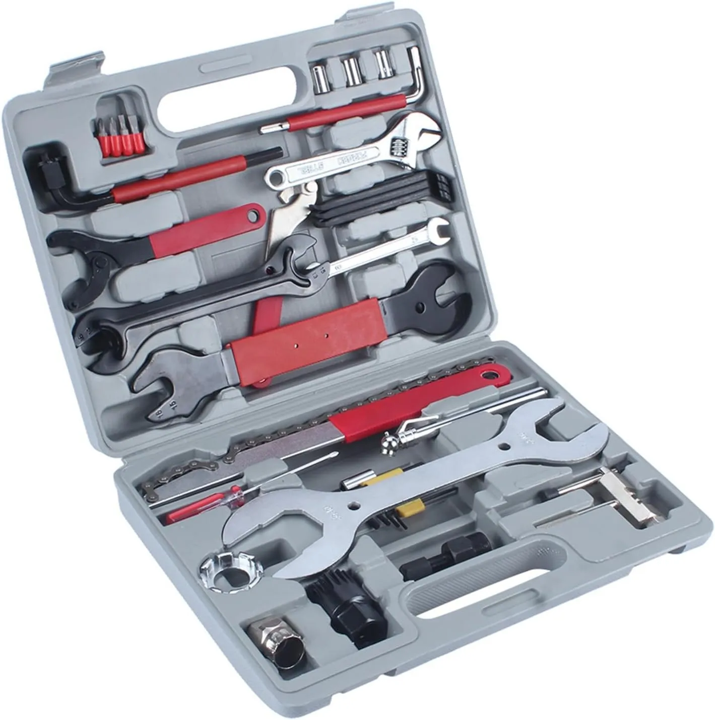 Repair Tool Set, 44pcs Multi Tools Kit Mountain Bike Cycle Puncture, with 2 and 2 Flat, Freewheel Remover, for derailleur Adjustment and Tyre Pump
