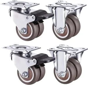 Replacement Caster Wheels, 50mm Double Wheel Rubber Swivel Caster Wheel ,Fixed Castor,Heavy Duty Furniture Swivel Caster With Brake,For Furniture/Trolley/Sofa/Bedside Table Casters (Colo(A ( 2 Pcs ) a