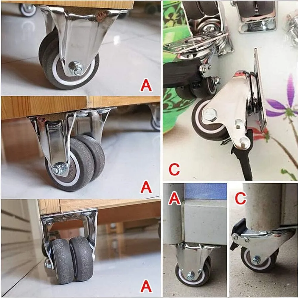 Replacement Caster Wheels, 50mm Double Wheel Rubber Swivel Caster Wheel ,Fixed Castor,Heavy Duty Furniture Swivel Caster With Brake,For Furniture/Trolley/Sofa/Bedside Table Casters (Colo(A ( 2 Pcs ) a