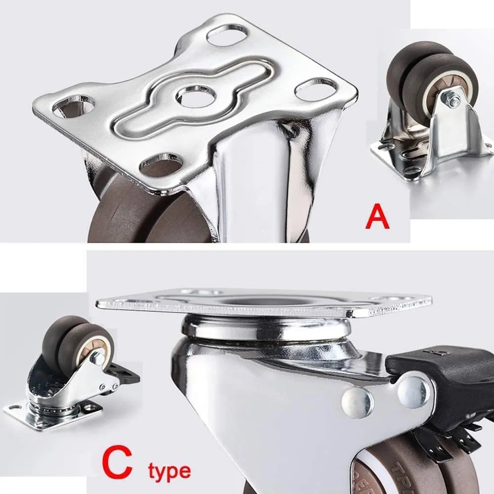 Replacement Caster Wheels, 50mm Double Wheel Rubber Swivel Caster Wheel ,Fixed Castor,Heavy Duty Furniture Swivel Caster With Brake,For Furniture/Trolley/Sofa/Bedside Table Casters (Colo(A ( 2 Pcs ) a