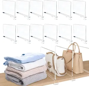 RETON 12PCS Acrylic Shelf Dividers for Closet, Clear Closet Organizer and Storage for Shelves Divider, Clothes Organization Separator for Purse Handbag Bedroom Kitchen and Office