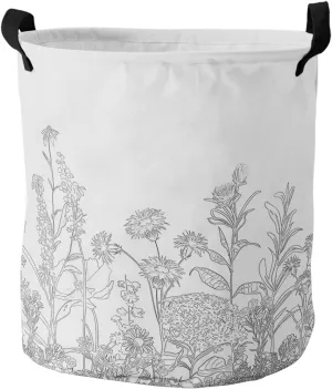 Retro Flower Leaf Laundry Basket,Collapsible Bag with Easy Carry Handles,Vintage Classic Grey Botanical Plant Aesthetics Waterproof Foldable Freestanding Hamper,Folding Washing Bin Clothes Storage