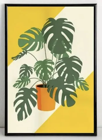Retro-style Monstera Houseplant Art Print