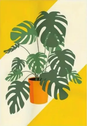 Retro-style Monstera Houseplant Art Print