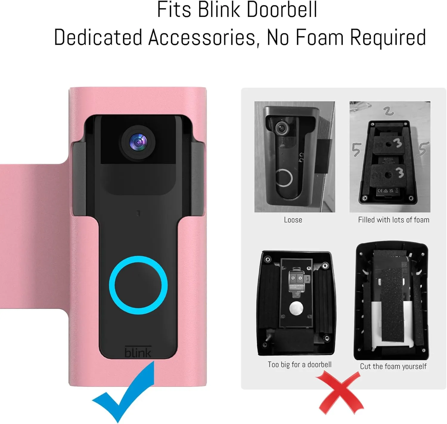 Ring Doorbell Mount Door Holder - Pink All Metal Anti Theft Doorbell Mount for Ring & Blink - No Drill Ring Camera Holder for Apartment Door