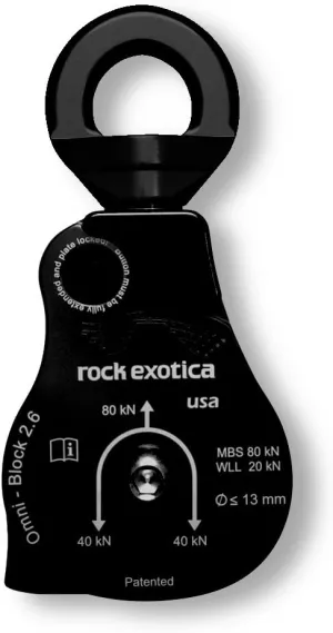 Rock Exotica Omni-Block 2.6" Single Black Pulley - Swivel Pulley for Heavy-Duty Rigging and Climbing and Rigging Systems – Made in the Usa