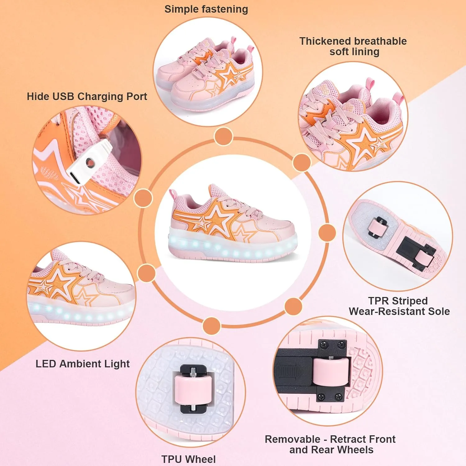 Roller Shoes for Kids Boys Girls Fashion Fun Wheels Sneakers Children Roller Skate Shoes