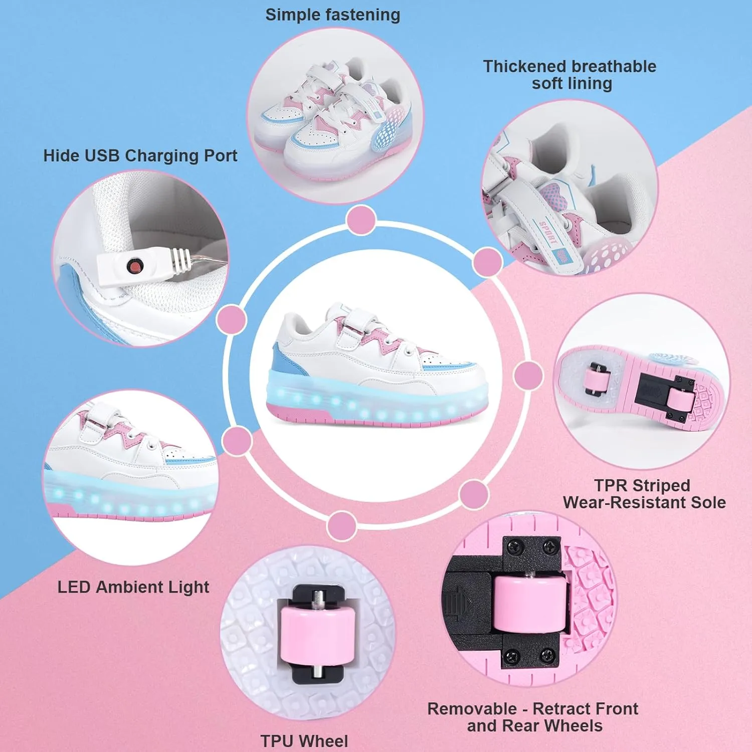 Roller Shoes for Kids Boys Girls Fashion Fun Wheels Sneakers Children Roller Skate Shoes