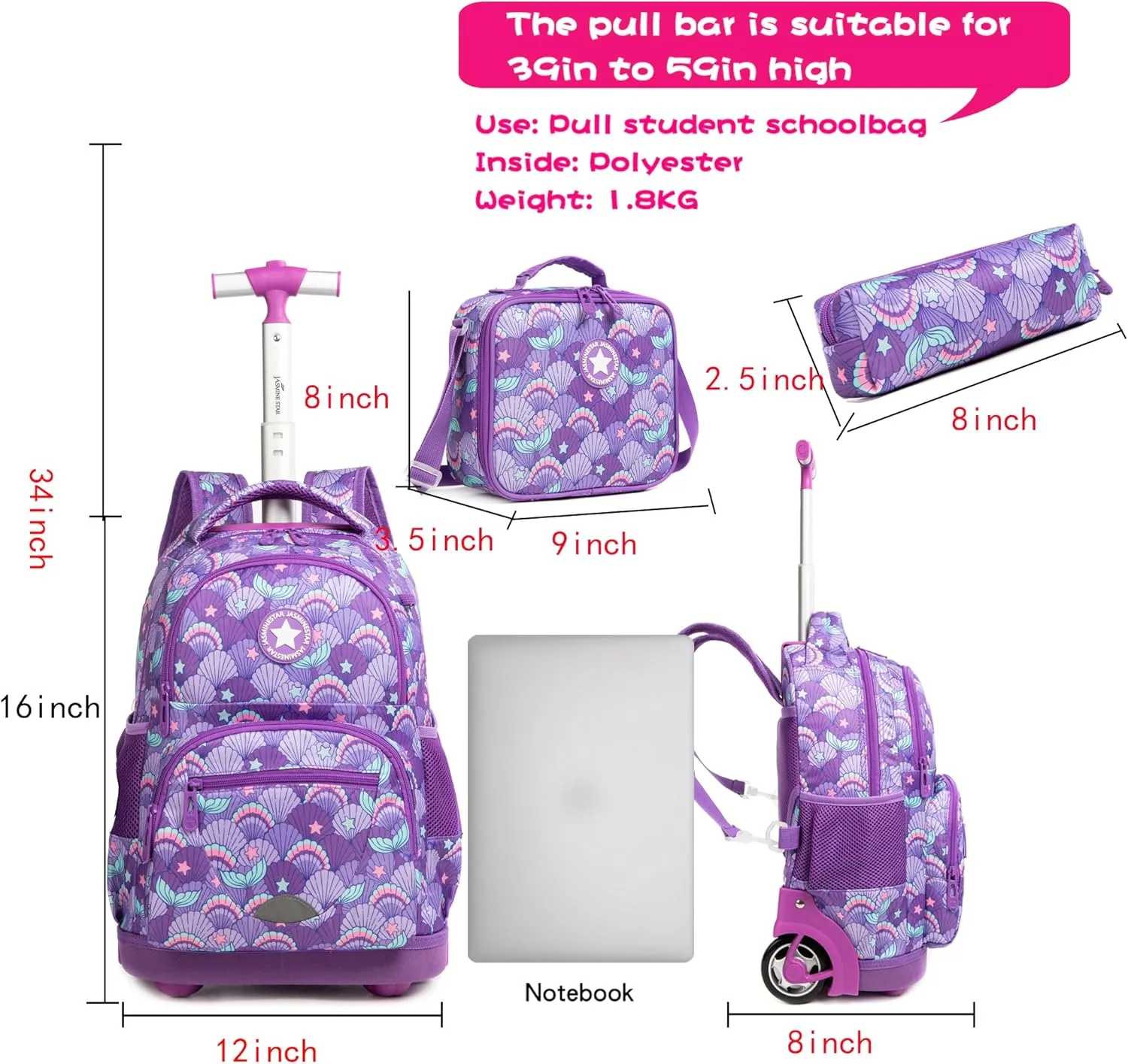 Rolling Backpack 16 inch Kids Wheeled School Backpack Set for Boys and Girls