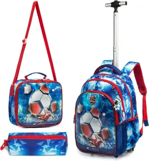 Rolling Backpack 18 inch with Lunch Bag and Pencil Case Wheeled School Backpack for Boys and Girls