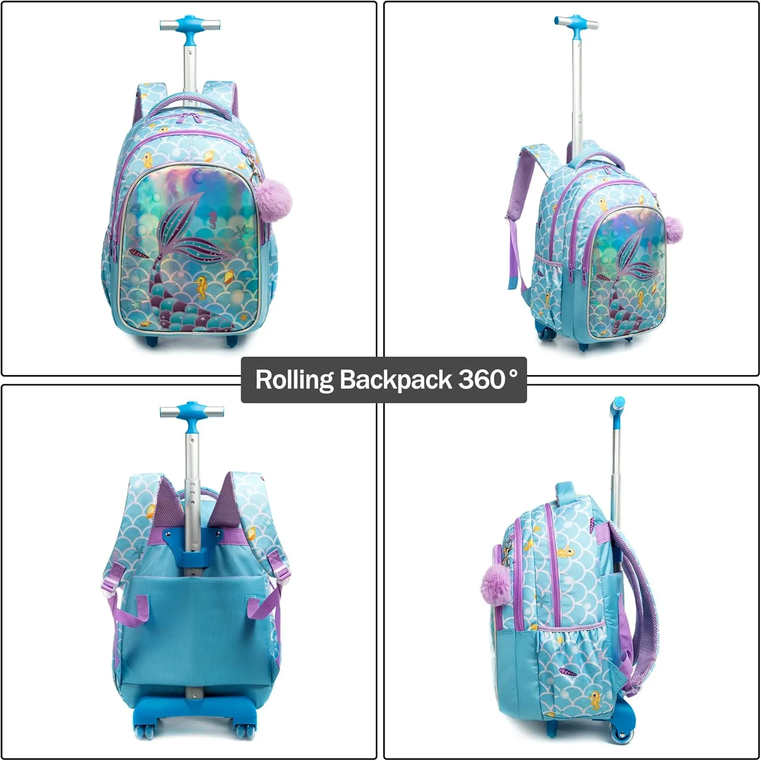 Rolling Backpack 18 inch with Lunch Bag and Pencil Case Wheeled School Backpack for Boys and Girls
