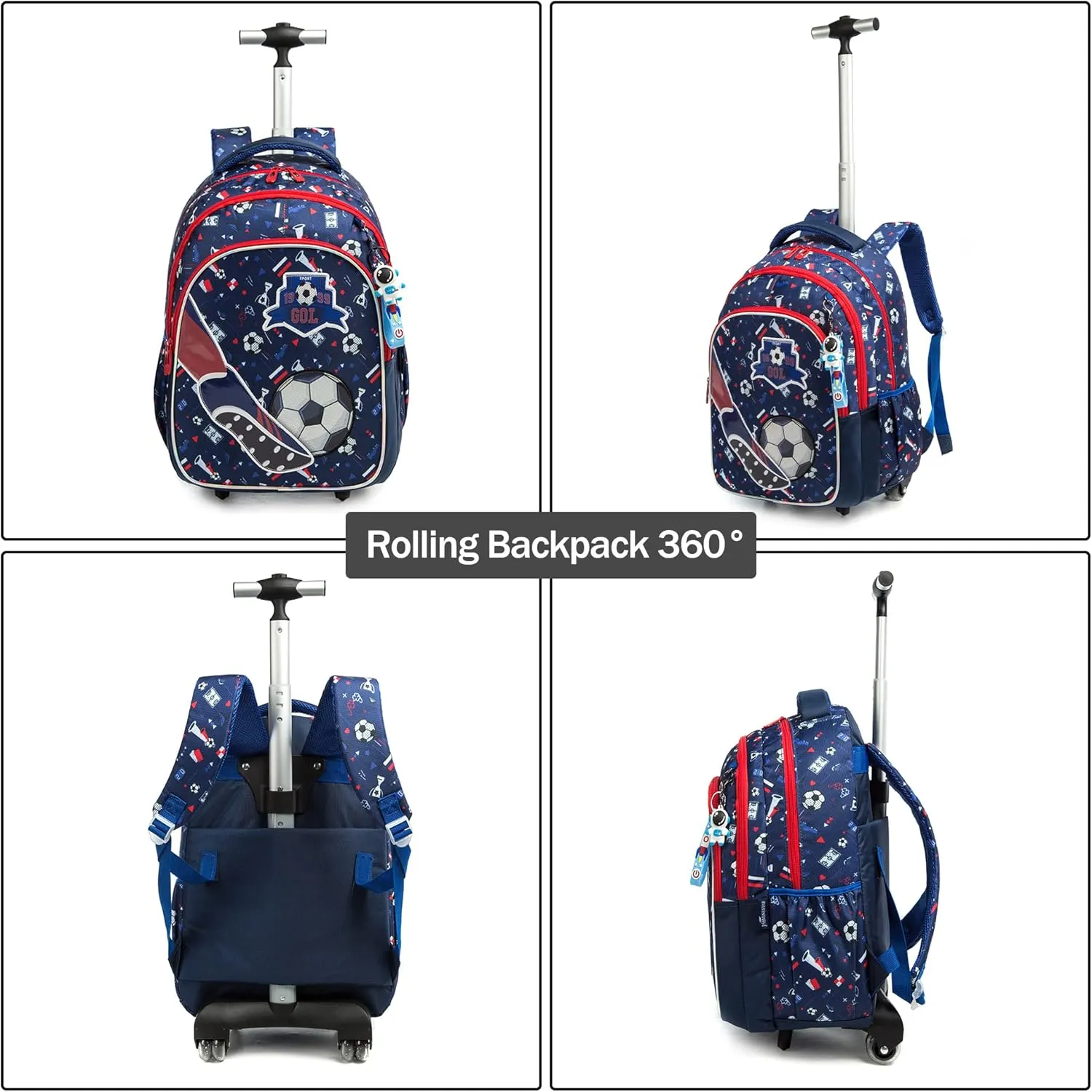 Rolling Backpack 18 inch with Lunch Bag and Pencil Case Wheeled School Backpack for Boys and Girls