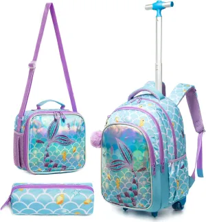 Rolling Backpack 18 inch with Lunch Bag and Pencil Case Wheeled School Backpack for Boys and Girls