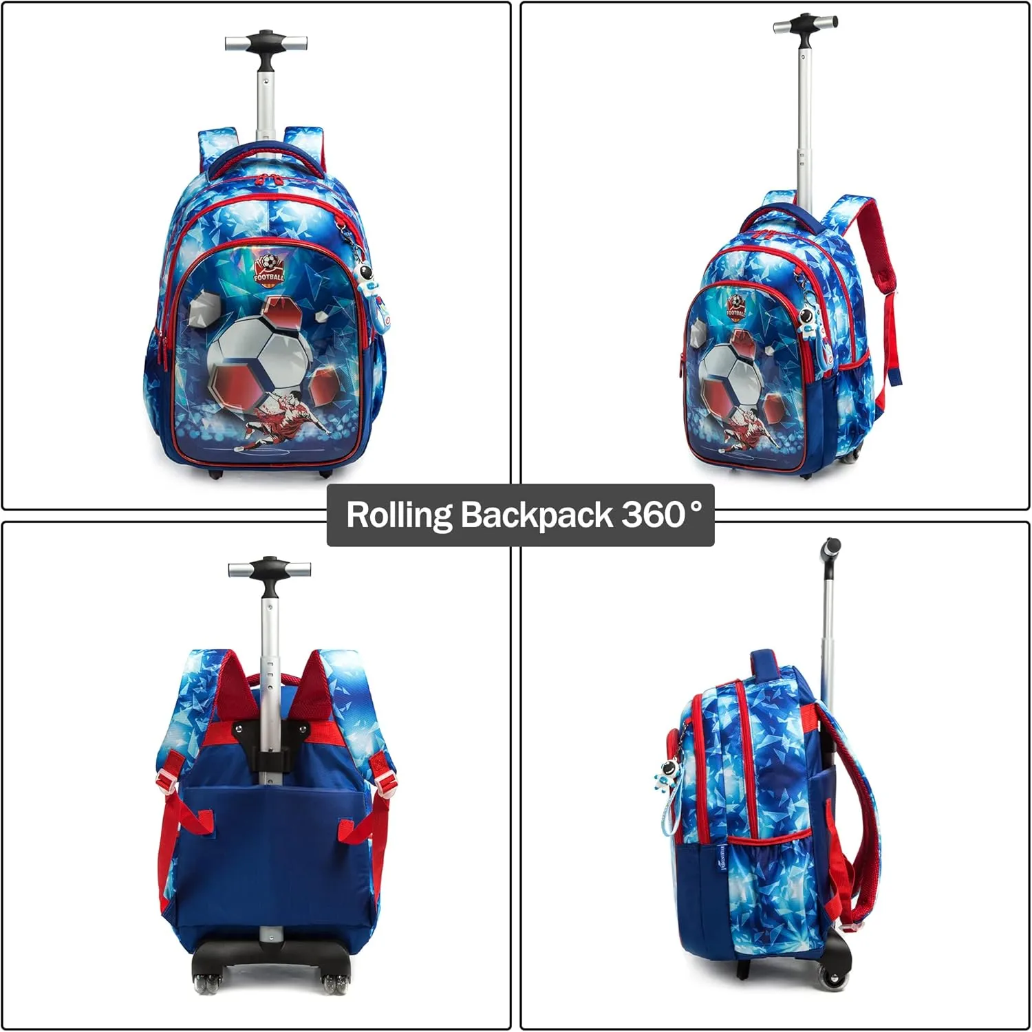 Rolling Backpack 18 inch with Lunch Bag and Pencil Case Wheeled School Backpack for Boys and Girls