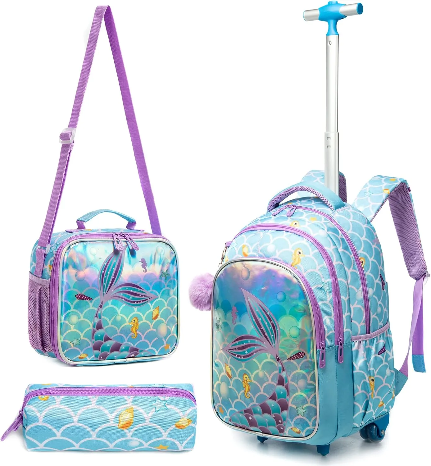 Rolling Backpack 18 inch with Lunch Bag and Pencil Case Wheeled School Backpack for Boys and Girls