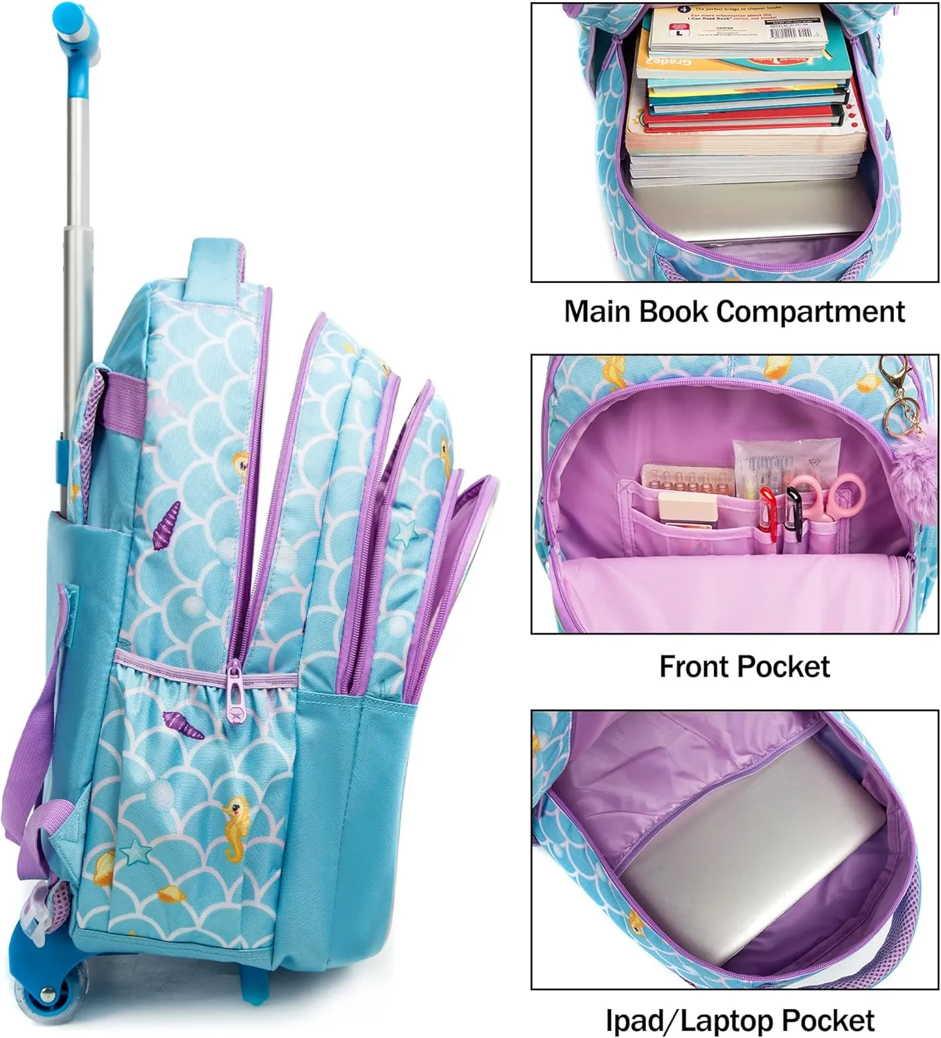 Rolling Backpack 18 inch with Lunch Bag and Pencil Case Wheeled School Backpack for Boys and Girls