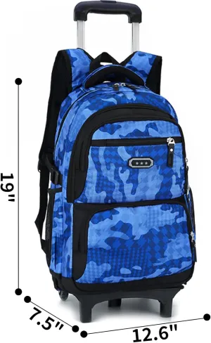 Rolling Backpack for Elementary School Students Teens Travel Bag Wheeled Trolley Trip Luggage Trolley Daypack for Girls and Boys, BE Pattern