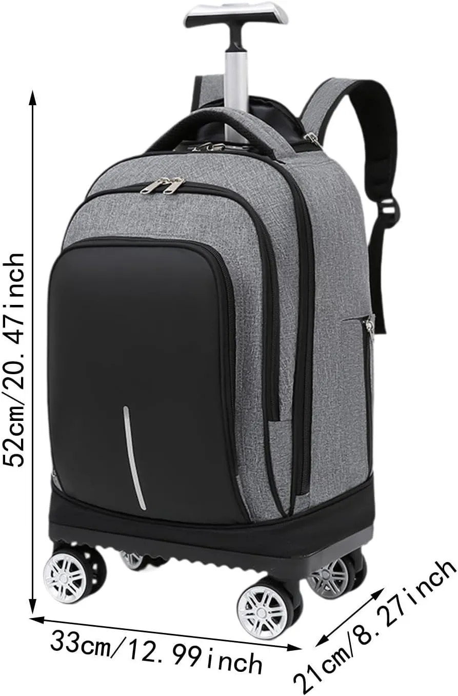 Rolling Backpack Wheeled Laptop Backpack Waterproof Stowable Straps 18inch Business Bag Computer Bag for Business Camping