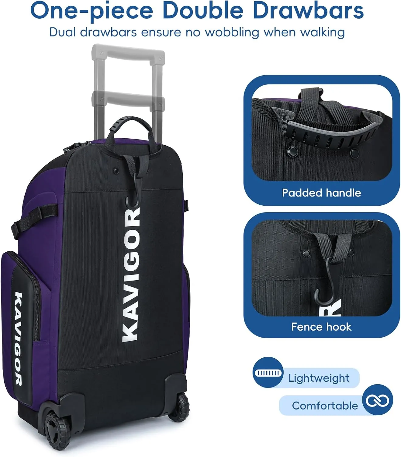 Rolling Baseball Bag with Wheels, 60L Capacity Softball Bag Holds 4 Bats for Boys and Girls, Youth Equipment Bag with Shoe Compartment