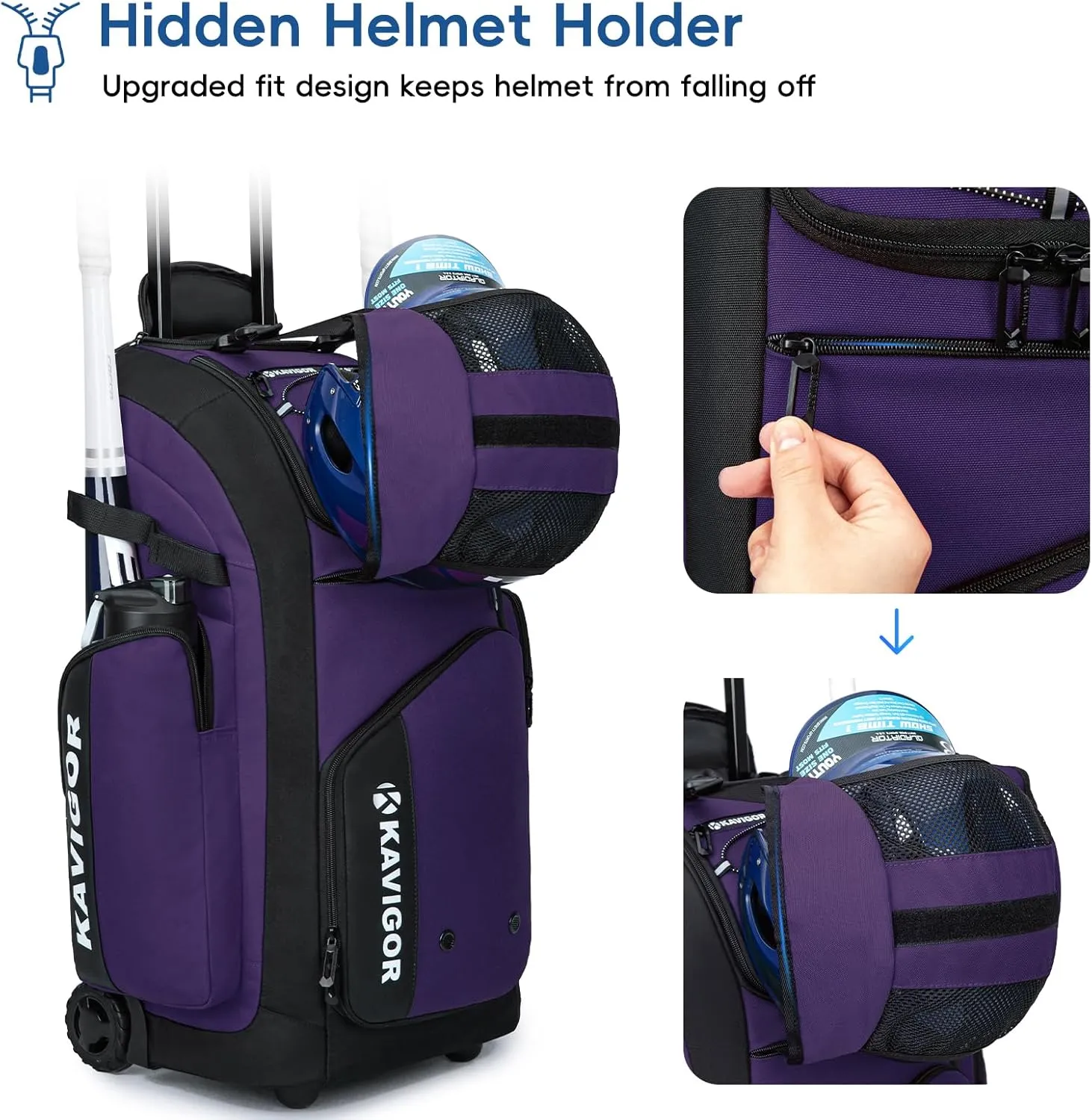 Rolling Baseball Bag with Wheels, 60L Capacity Softball Bag Holds 4 Bats for Boys and Girls, Youth Equipment Bag with Shoe Compartment