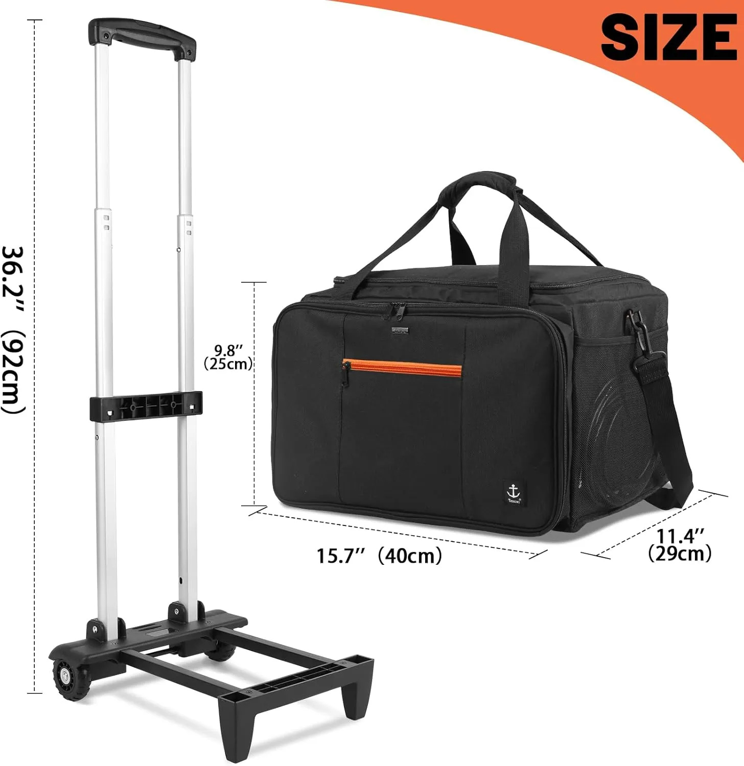 Rolling DJ Bag with Wheels, Gig bag Built-in Sturdy Support Board, DJ cable bag with Detachable Divider & Padded Shoulder Strap (Orange Color, 16''×11.4''×10'')