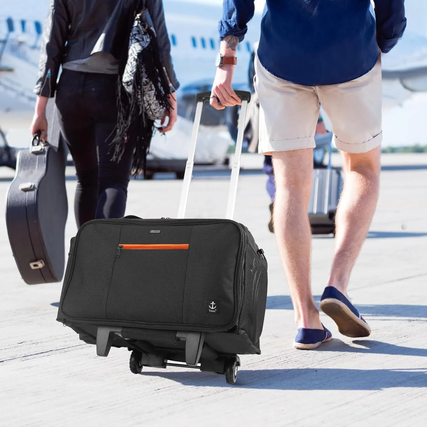 Rolling DJ Bag with Wheels, Gig bag Built-in Sturdy Support Board, DJ cable bag with Detachable Divider & Padded Shoulder Strap (Orange Color, 16''×11.4''×10'')