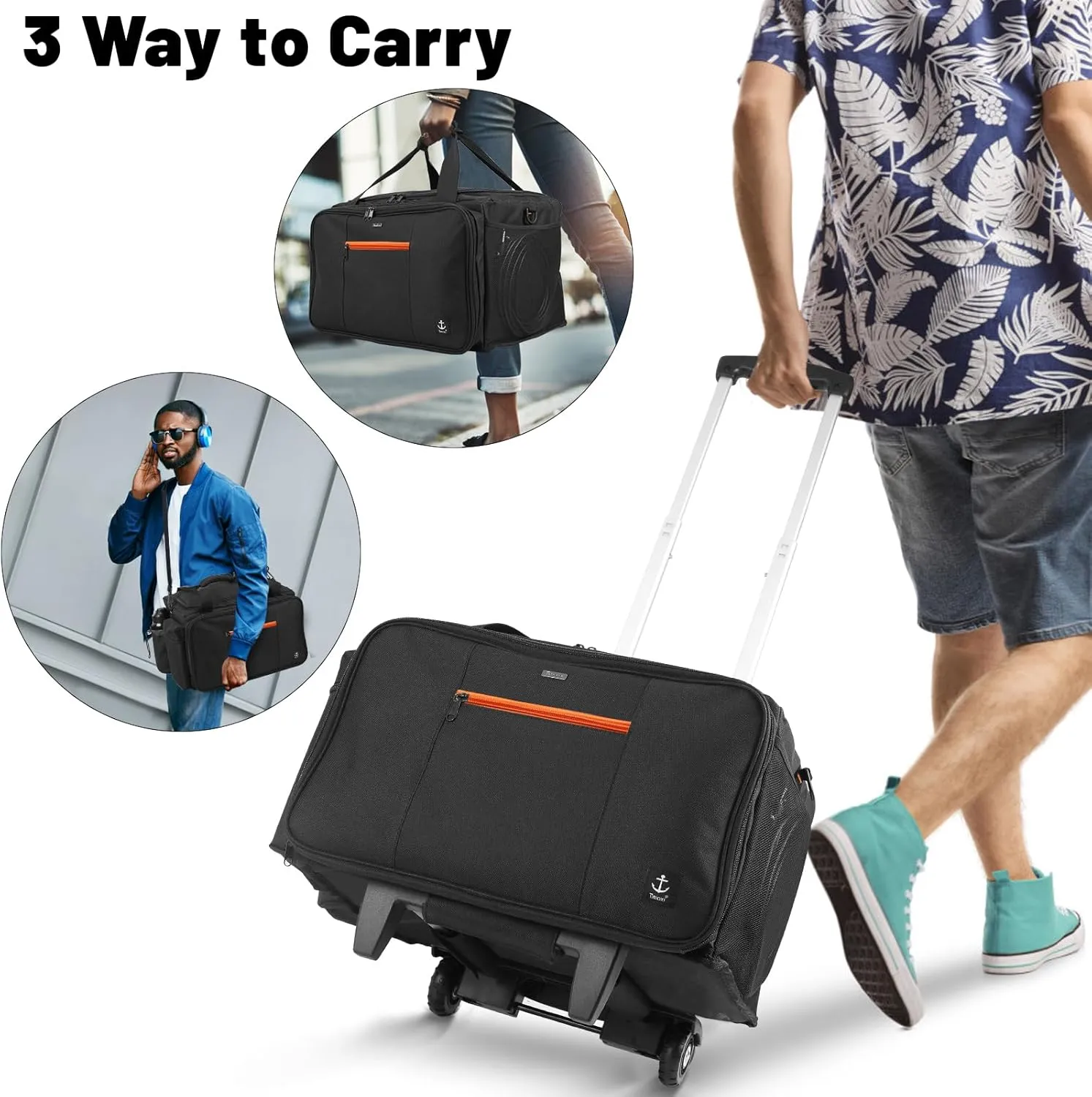 Rolling DJ Bag with Wheels, Gig bag Built-in Sturdy Support Board, DJ cable bag with Detachable Divider & Padded Shoulder Strap (Orange Color, 16''×11.4''×10'')