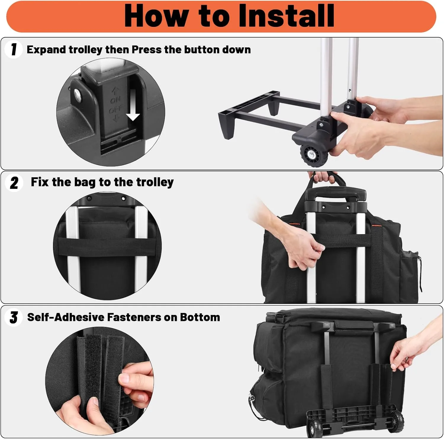 Rolling DJ Bag with Wheels, Gig bag Built-in Sturdy Support Board, DJ cable bag with Detachable Divider & Padded Shoulder Strap (Orange Color, 16''×11.4''×10'')